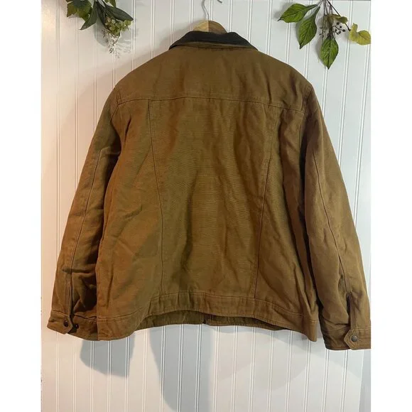 Levis XL Garment Washed Quilted Jacket With Corduroy Collar & Pockets Brown
